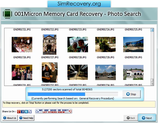 Screenshots of memory card recovery software to learn how to recover photos