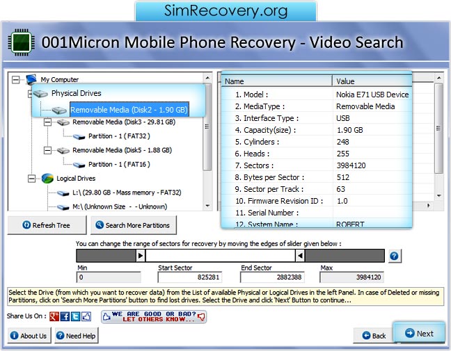 Screenshot of 001Micron Mobile Phone Recovery Software to view process