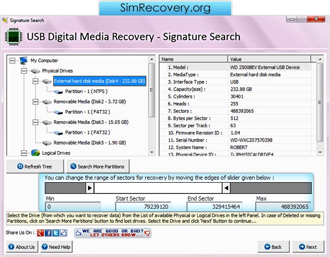 Screenshots of digital media recovery software to learn how to restore data