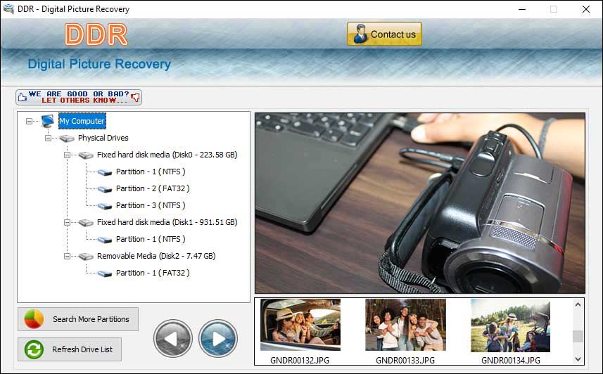 Free digital snapshots recovery software retrieves accidentally formatted images
