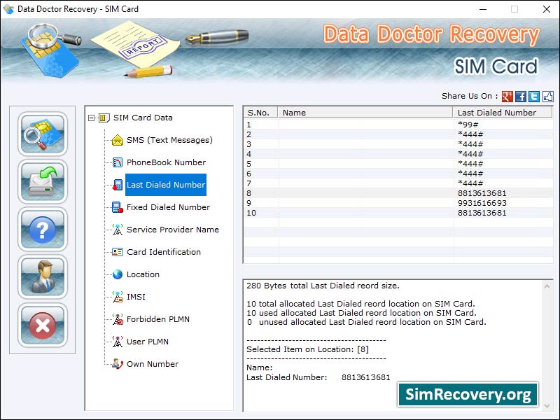 Screenshot of Sim Recovery