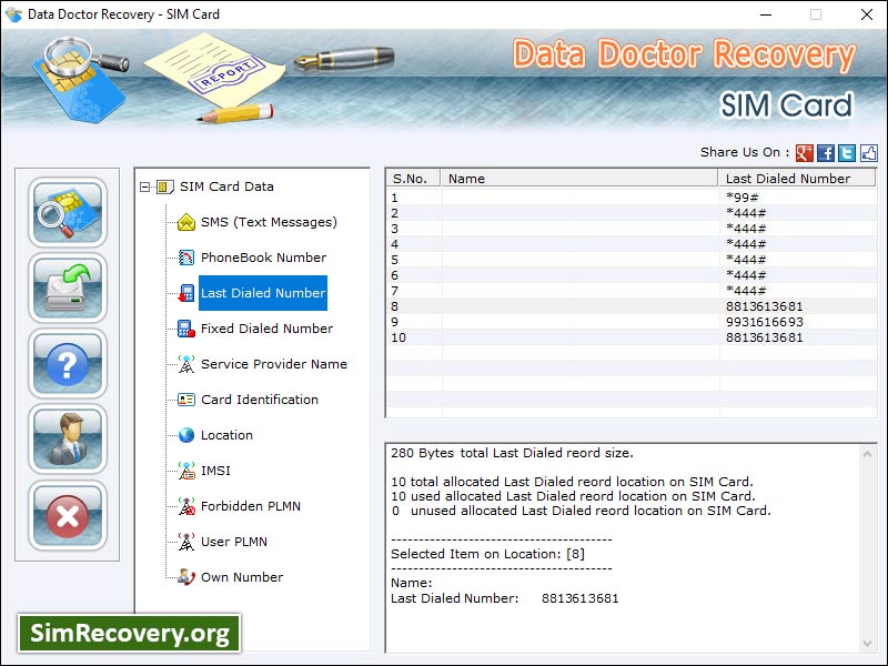 SIM Recovery Software screenshot