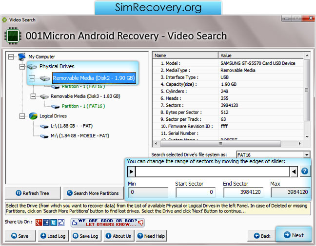 Screenshots of 001Micron Android Recovery Software to view procedure