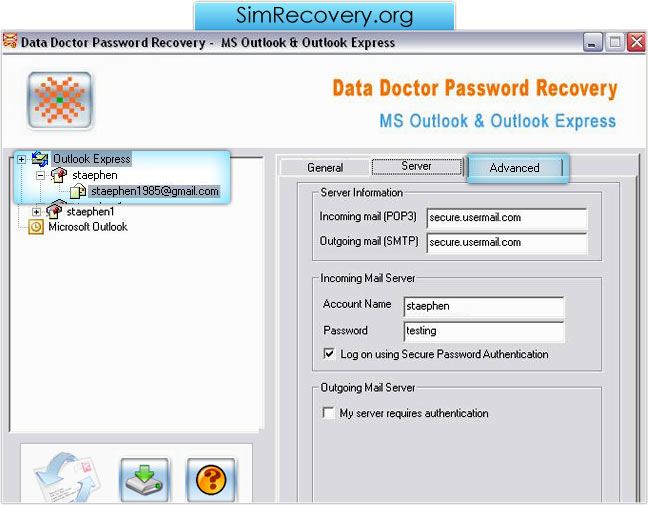 Outlook Express Password Recovery Software